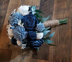 Dusty Blue Navy Sola Wood Bridal Bouquet Artificial Wedding Flowers Bridesmaid