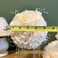 2 Ivory Rose Kissing Balls Wedding Decor Floral Pomander Hanging or Centerpiece