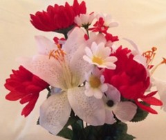 Silk Flower Red Mum White Lilly Bouquet Vase