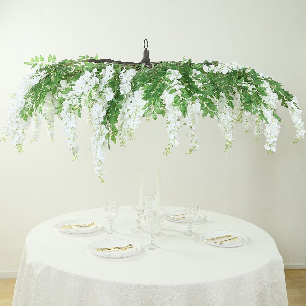 55″ WHITE Silk Wisteria Vine Hanging Artificial FLOWER Chandelier Party