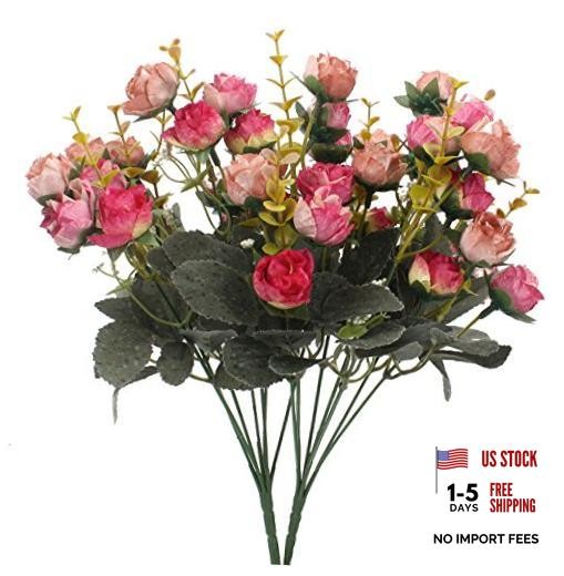 7 Branch1 Mini Rose Heads Artificial Flowers Bouquet Wedding 2 2 Pcs Rose Red