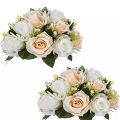 Silk Roses Flowers Centerpiece Arrangement Peach White Bridal Party USA Seller