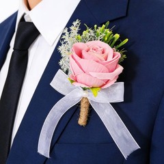 Wedding Rose Boutonniere Pink Groom Flower Men’s Boutineer Prom Buttonholes Part