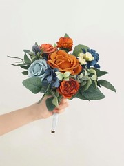 1Pc Fall Wedding Bouquets Bridesmaids Bride Terracotta Navy Blue Artificial