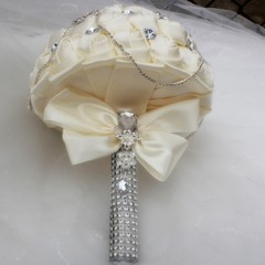 Crystal Pearls SILK Flowers HANDMADE Rose Wedding Flower Bridal Bouquet Brooch