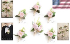 Blush Pink Boutonniere Set for Men, 6pcs Wedding Flowers