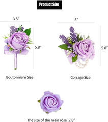 Purple Corsage and Boutonniere Set for Wedding Prom, Artificial Flower Wrist …