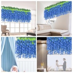 25 Pcs Artificial Wisteria Hanging Flowers 3.6ft Fake Hanging Royal Blue