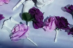 20 Pc Wedding Bouquet Set, Purple Roses, Lavender Roses, White Roses