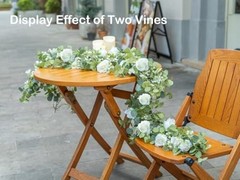 6FT Artificial Eucalyptus Garland with Flowers, 10 Roses Baby Breath White