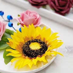 Yellow Burgundy Silk Sunflowers Foam Roses Artificial Flowers Box Party Supplies