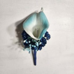 Aqua Navy Blue Rose Calla Lily Bridal Wedding Bouquet Accessories