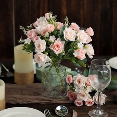 BLUSH 4 Bushes 12″ Silk Roses Artificial FLOWERS Bouquets Party Home Decorations