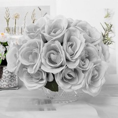 SILVER 12″ tall Velvet Roses ARTIFICIAL FLOWERS Bouquet Wedding Home Decorations