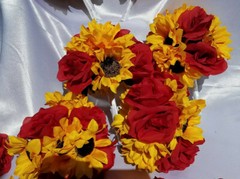 17 Piece Wedding Bouquet Set, Red Roses, Yellow Sunflowers, Bouquet Package