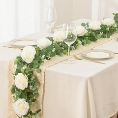 4Pcs 26Ft Artificial Eucalyptus Garlands with Flowers – 8 4 Pcs White Rose