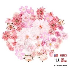 48 PCS Fake Flowers Heads – Artificial Flower Heads Bulk Silk Faux Rose Pink