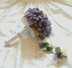 Wedding bouquet bride dark lavender off white rosebud silk artificial round