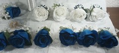 10″ Wide Bridal Bush Bouquet & 14 Corsages – 3 Double Rose Wrist 11 Chest – NEW