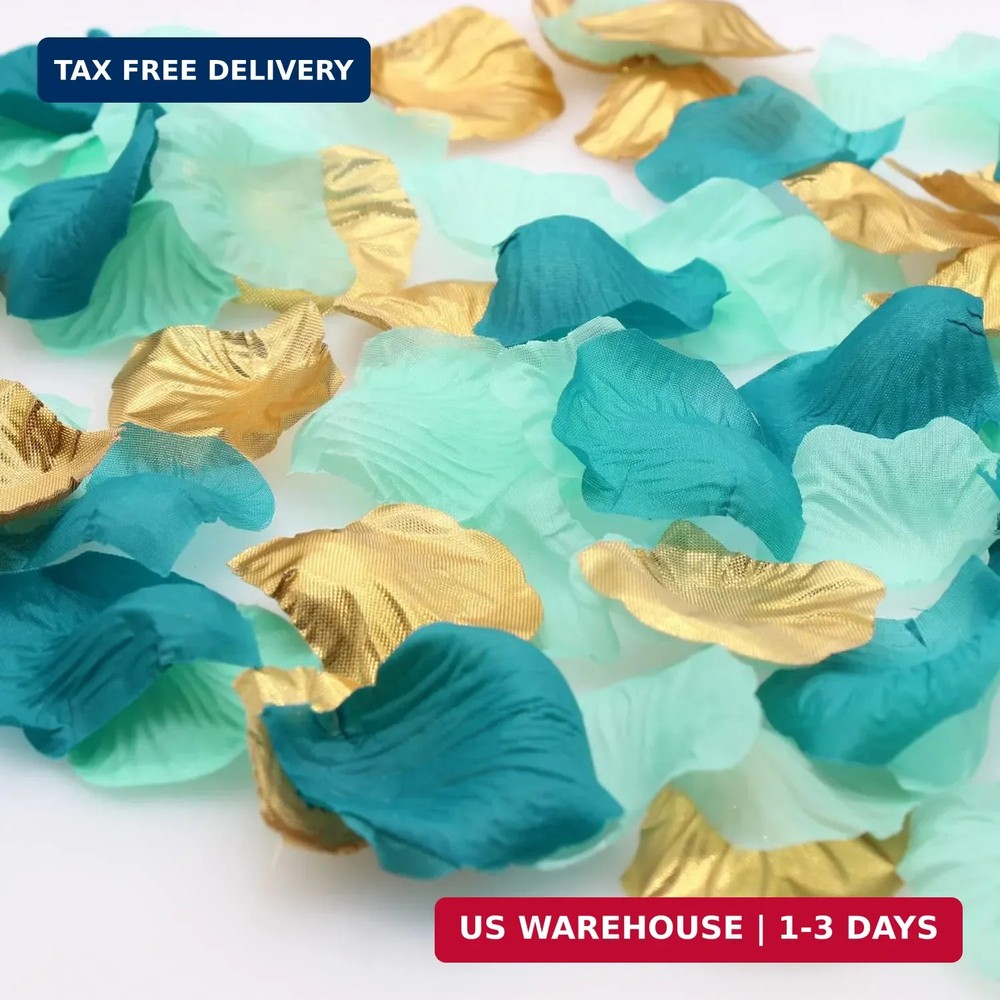 900PCS Teal Aqua Mint Gold Silk Rose Flower Petals Party Confetti Table Centerpi
