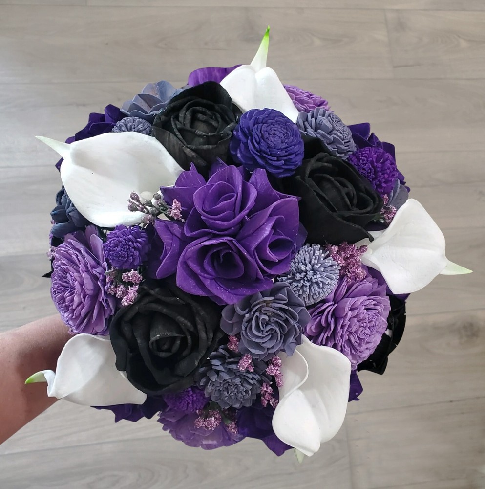White Calla Lily Purple Bridal Bouquet Lavender Sola Wood Bridesmaid Flowers