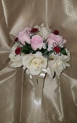 Wedding 2 pc bridal bouquet ivory or white pink roses burgundy silver & bout
