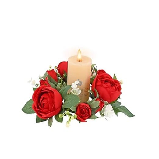 Valentines Red Roses Candle Rings Wreaths Artificial Flowers Wedding