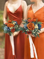 1Pc Fall Wedding Bouquets Bridesmaids Bride Terracotta Navy Blue Artificial