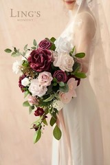 Elegant Marsala & Blush Wedding Bouquet | 13 Inch Burgundy Bridal Floral Decor