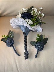 Forever Denim Rose Bridal Bouquet Corsage Boutonnière Wedding Anniversary
