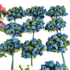 Polyester Rose Buds Flower 4″ Wire Stem Bouquet Wreath Craft Pink Blue Yellow