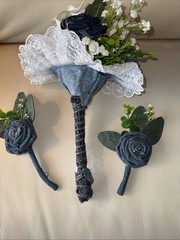 Forever Denim Rose Bridal Bouquet Corsage Boutonnière Wedding Anniversary