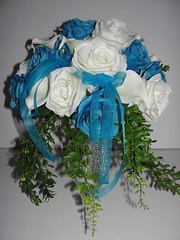Malibu Blue White Beach Wedding Flowers Bride Bouquet Altar Cascading Reception