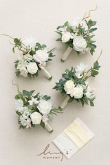 Ling’s Moment White Bridesmaid Bouquet Set of 4, White and Sage Wedding Bouqu…