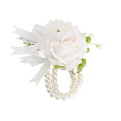 ARTIFICIAL CORSAGE Flower Rose Chrysanthemum Pearl Stretch Bracelet Wedding