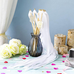 100 Pcs Wedding Wands Streamers with Bells Set, 50 White Wedding Send off Ribbon