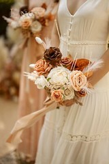 Ling’s Moment Boho Bridesmaid Bouquet Set of 4, Rust and Sepia Wedding Bouque…