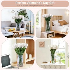 16 inch Fake Tulips Artificial Flowers, 20PCS Real Touch Fakes Tulip White