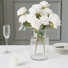 IVORY 2 Bushes 17″ Silk Roses Artificial FLOWERS Bouquets Party Decorations