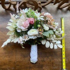 Bridal Wedding Bouquet Hand made Budget Friendly Faux Flowers White Pink Green