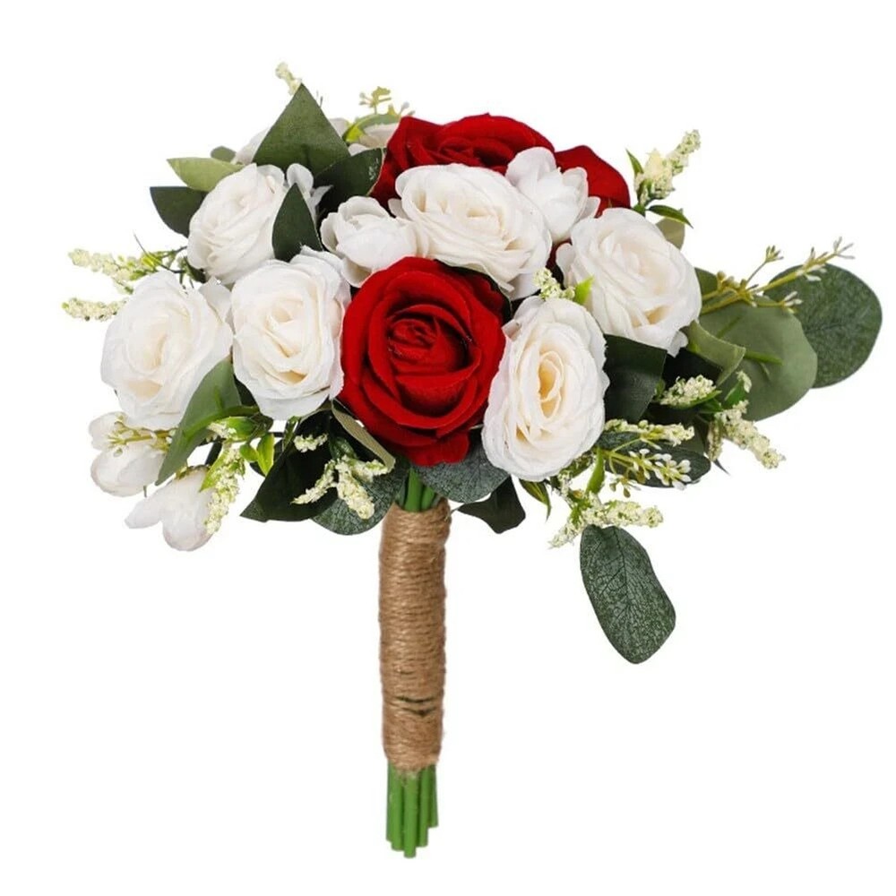 Wedding Rose Bouquet Bridesmaid Flower Bouquets Artificial Flower Red White R…