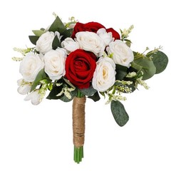 Wedding Rose Bouquet Bridesmaid Flower Bouquets Artificial Flower Red White R…