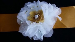 Wedding White Gold Flower Wrist Corsage, Prom, Homecoming, Military Ball,Boda,