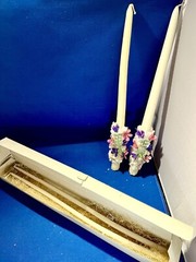 Beautiful ✨Wedding Taper Candle Set W Pink & Purple Flowers 🌸 + Pair To Light!