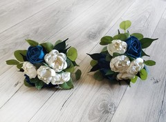 Navy & Ivory Bridal Bouquet Blue Sola Wood Cascade Wedding Bridesmaid Flowers