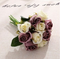 12 Head Artificial Silk Rose Bridal Bouquet Party Home Wedding Decor Cozy Winter