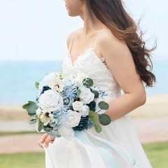 Bridal Bouquet Artificial Blue Rose Bridesmaid Wrist Corsage Handheld Flower