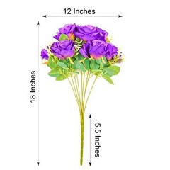 PURPLE 2 Bushes 18″ ARTIFICIAL Faux Silk Rose FLOWERS Bouquet Wedding Decoration