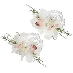2Pcs Orchid Wrist Corsage Artificial Flower Corsage for Wedding 07-boat Orchid