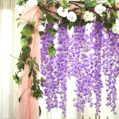 42″ tall Lavender Silk Wisteria Flowers Hanging Vine Garland Centerpieces